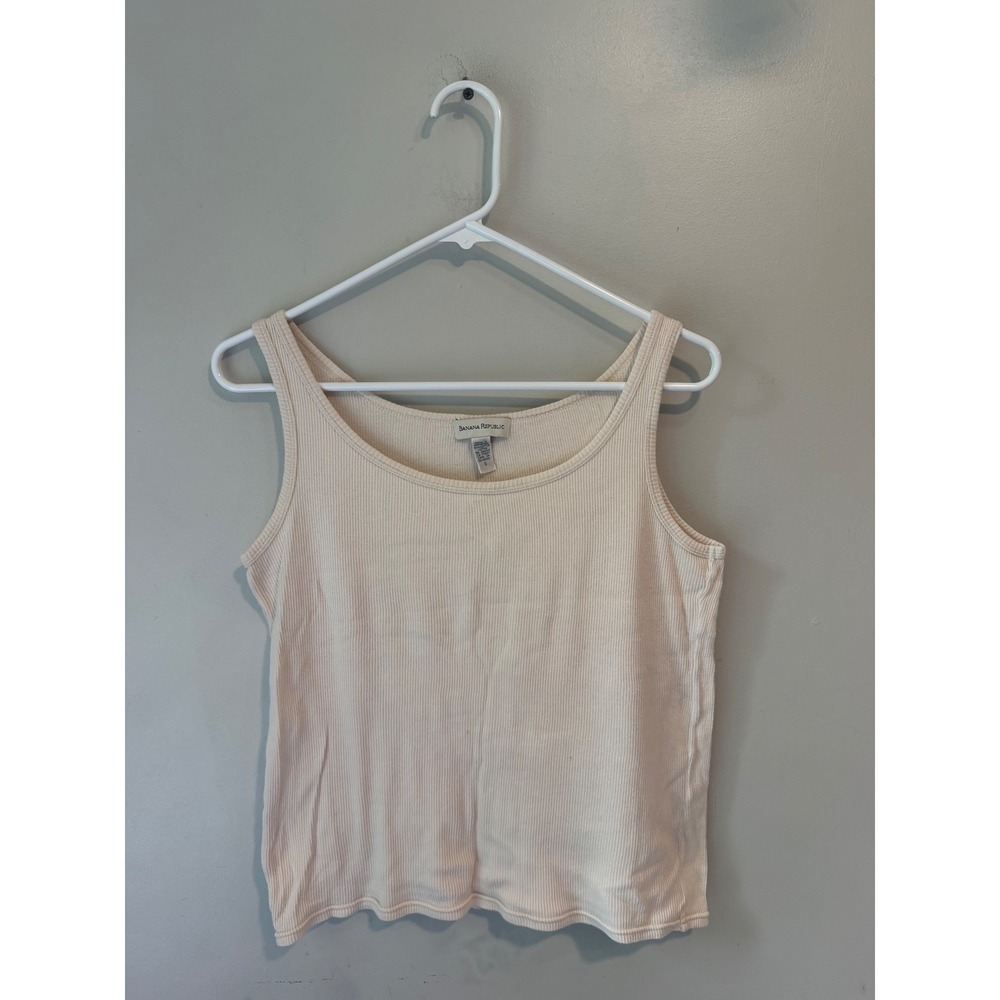 Banana Republic Cream Ribbed Tank Top 100% Cotton Scoop Neck Sleeveless S